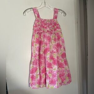 Garnet Hill Dress Girls Size 8 Pink Floral Cotton Smocked Sleeveless Lined